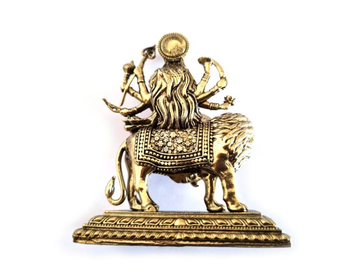 Estátua Deusa Durga e o Leão escultura Realista Fine Art 9cm