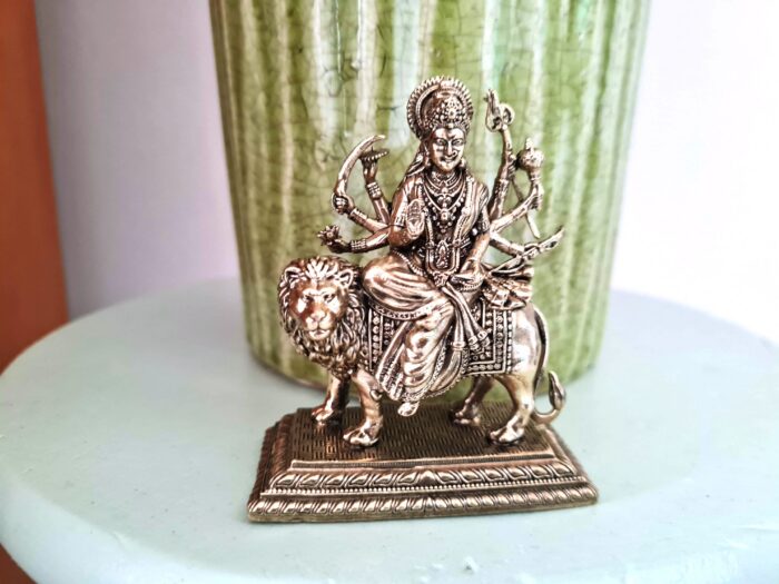 Estátua Deusa Durga e o Leão escultura Realista Fine Art 9cm