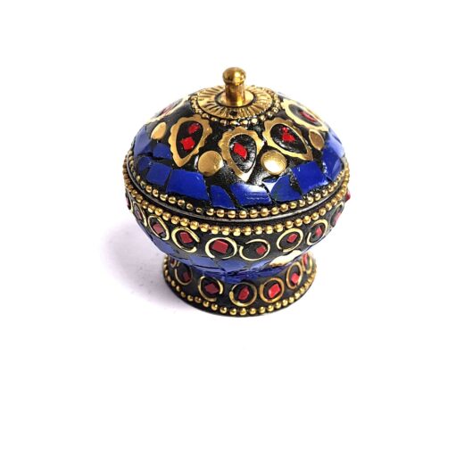 Potinho ou porta joias indiano com pedras naturais Lapis Lazuli