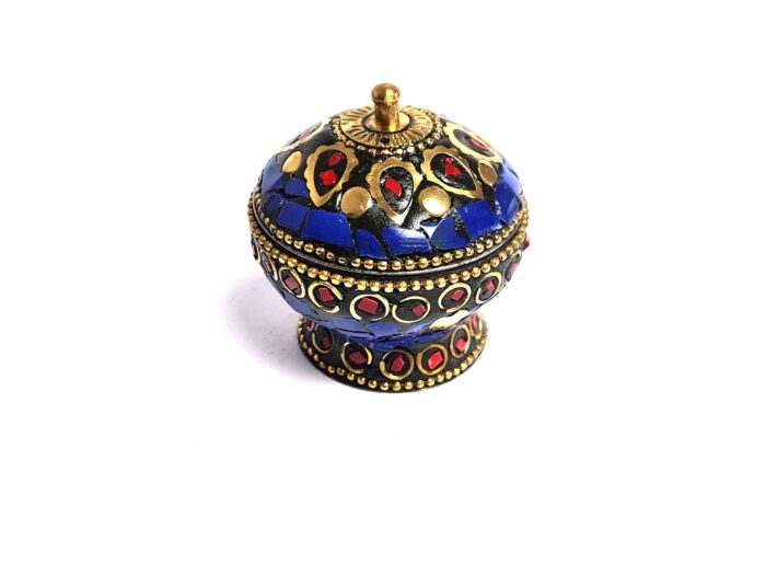 Potinho ou porta joias indiano com pedras naturais Lapis Lazuli