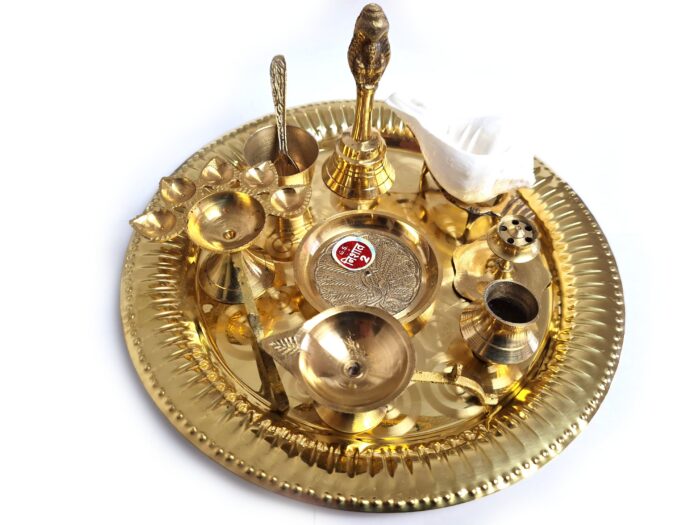 20260805_122405 Pooja Thali prato para Puja com 10 peças 20cm