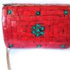 Bolsa indiana rígida de metal com mosaico de pedras naturais coral e turquesa