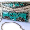 Bolsa indiana de metal mosaico de pedras naturais turquesa
