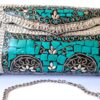 Bolsa indiana de metal mosaico de pedras naturais turquesa
