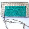 Bolsa indiana de metal mosaico de pedras naturais turquesa