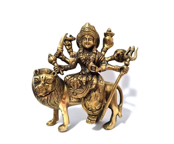 estátua da deusa Durga 16cm maciça em metal feito na Índia