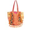 Bolsa Tote Indiana Banjara Patchwork Vintage Bordada à Mão Laranja