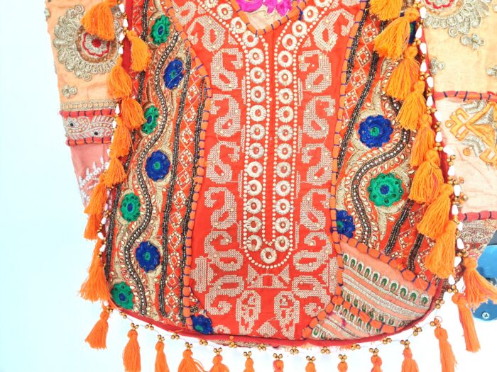 Bolsa Tote Indiana Banjara Patchwork Vintage Bordada à Mão Laranja