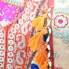 Bolsa Tote Indiana Banjara Patchwork Vintage Bordada à Mão Laranja