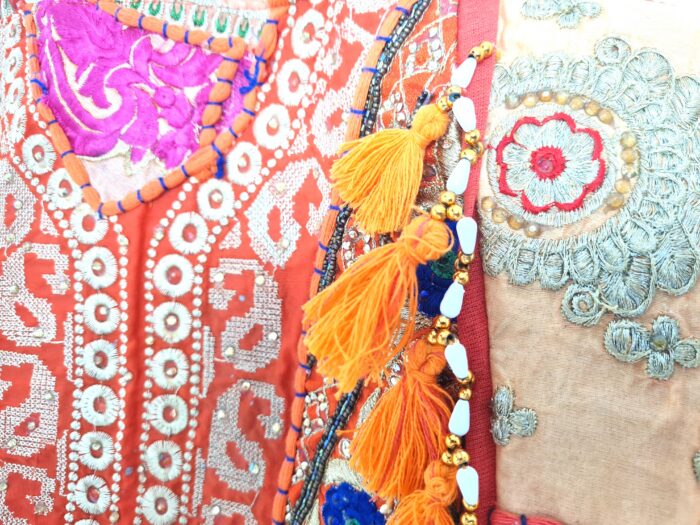 Bolsa Tote Indiana Banjara Patchwork Vintage Bordada à Mão Laranja