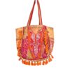 Bolsa Tote Indiana Banjara Patchwork Vintage Bordada à Mão Laranja