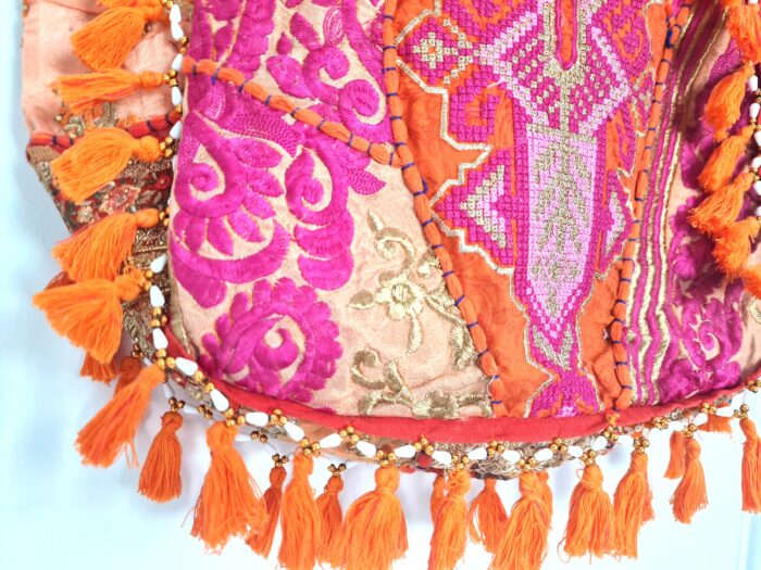 Bolsa Tote Indiana Banjara Patchwork Vintage Bordada à Mão Laranja