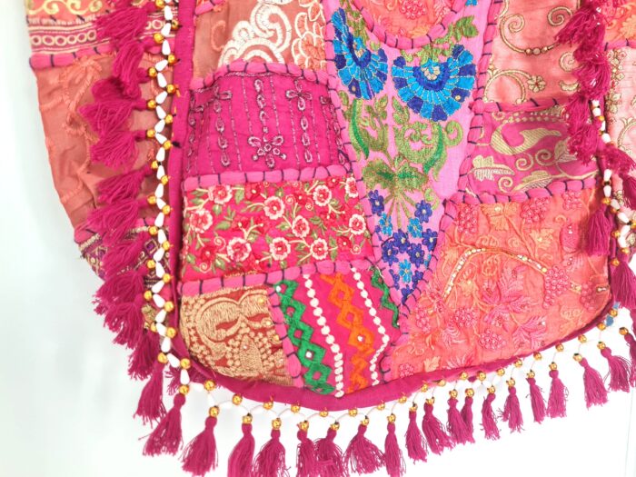 Bolsa Tote Indiana Banjara Patchwork Vintage Bordada à Mão Rosa
