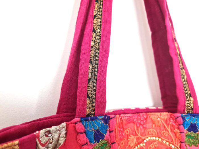 Bolsa Tote Indiana Banjara Patchwork Vintage Bordada à Mão Rosa