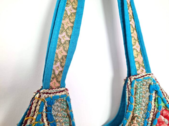 Bolsa Indiana Banjara Hobo Patchwork Azul celeste e coloridos