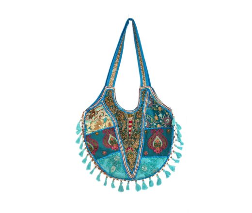 Bolsa Indiana Banjara Hobo Patchwork Azul celeste e coloridos