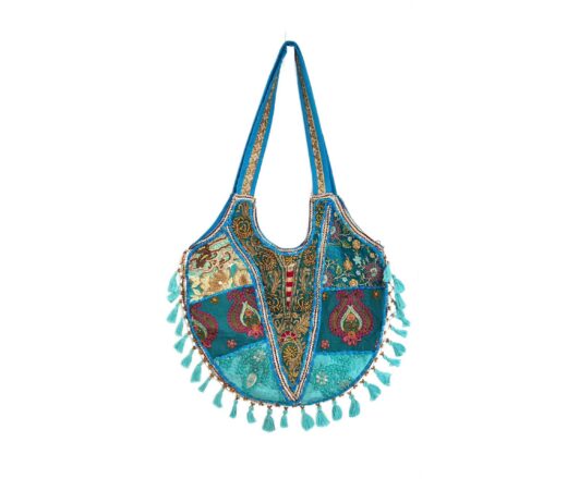 Bolsa Indiana Banjara Hobo Patchwork Azul celeste e coloridos