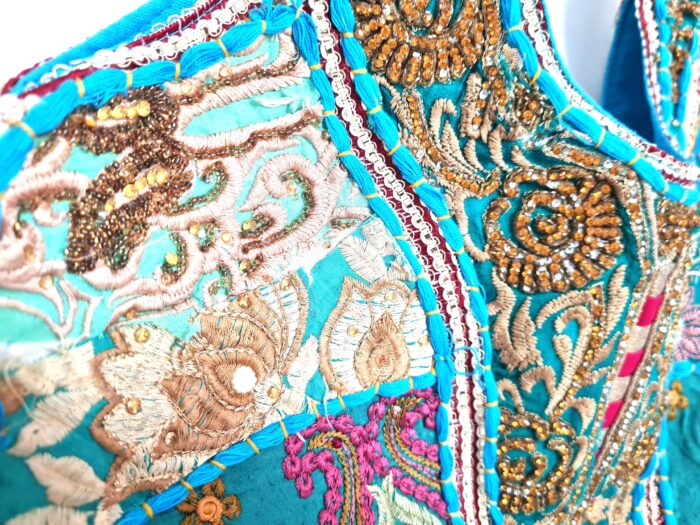 Bolsa Indiana Banjara Hobo Patchwork Azul celeste e coloridos