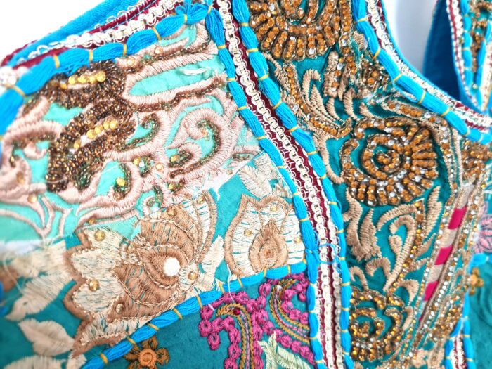 Bolsa Indiana Banjara Hobo Patchwork Azul celeste e coloridos