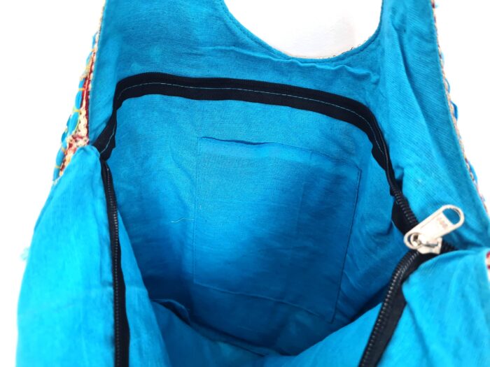 Bolsa Indiana Banjara Hobo Patchwork Azul celeste e coloridos