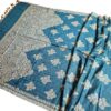 Lenço indiano dupla face clássico estampa florais e arabescos Azul Teal e creme
