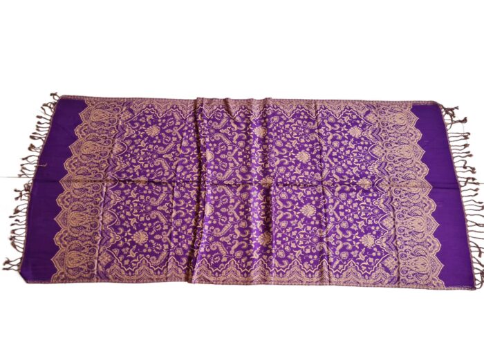 Lenço indiano dupla face clássico estampa florais e arabescos roxo e creme