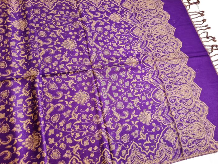 Lenço indiano dupla face clássico estampa florais e arabescos roxo e creme