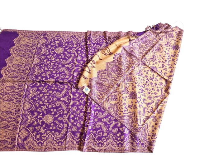 Lenço indiano dupla face clássico estampa florais e arabescos roxo e creme