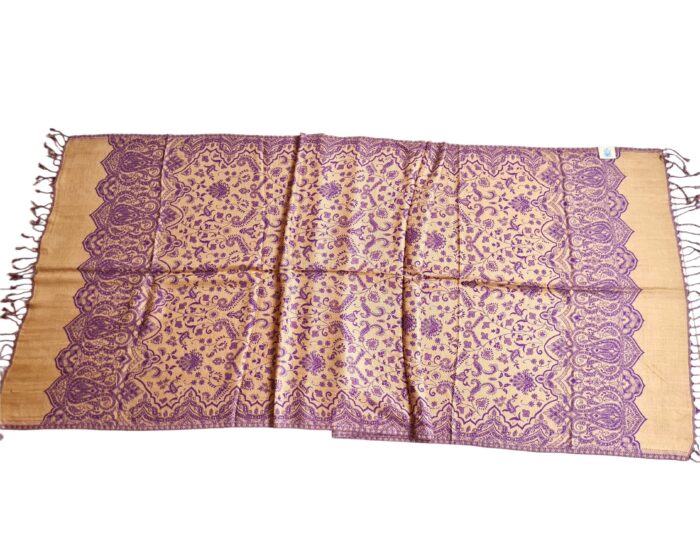 Lenço indiano dupla face clássico estampa floral roxo e creme