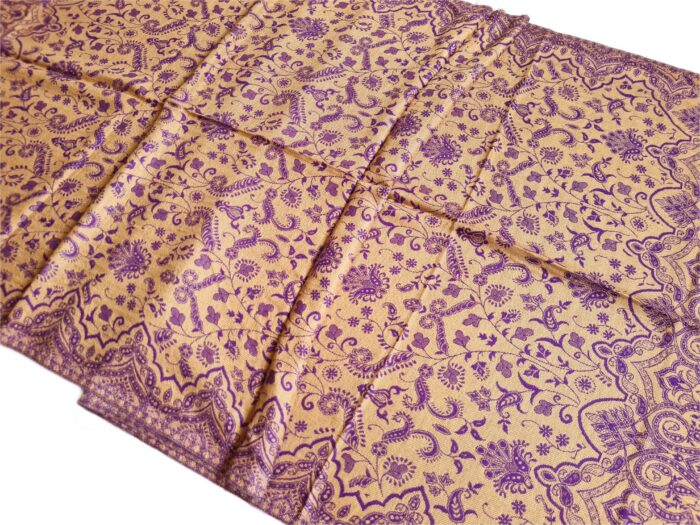 Lenço indiano dupla face clássico estampa florais e arabescos roxo e creme