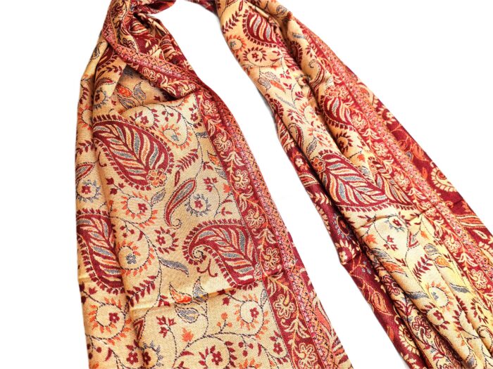 Lenço indiano dupla face clássico estampa florais e paisleys creme e ferrugem