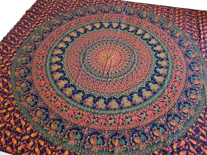 Panô indiano de algodão estampa de mandala marinho, coral 2,40m