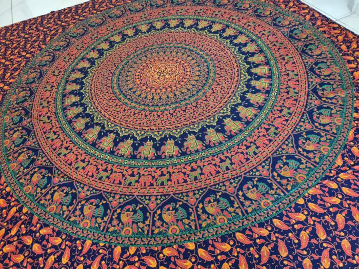 Panô indiano de algodão estampa de mandala marinho, coral 2,40m