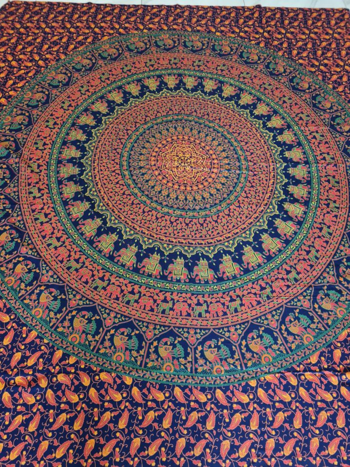 Panô indiano de algodão estampa de mandala marinho, coral 2,40m