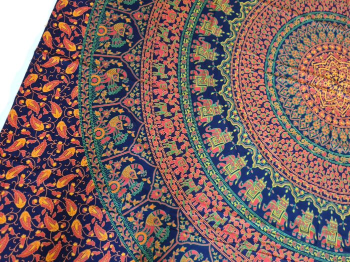 Panô indiano de algodão estampa de mandala marinho, coral 2,40m