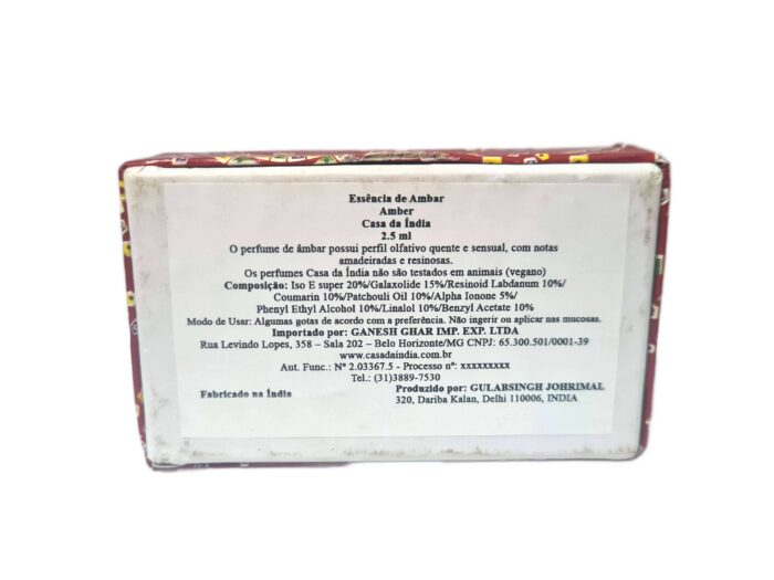 Perfume indiano da Gulabsingh Johrimal (Casa da Índia) Amber 2,5ml