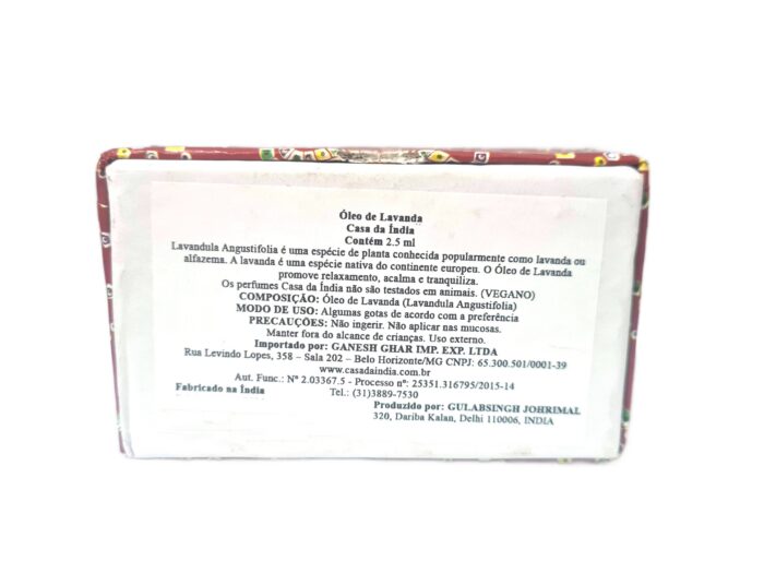 attar lavanda Óleo essencial puro de Lavanda da Gulabsingh Johrimal (Casa da Índia) 2,5ml