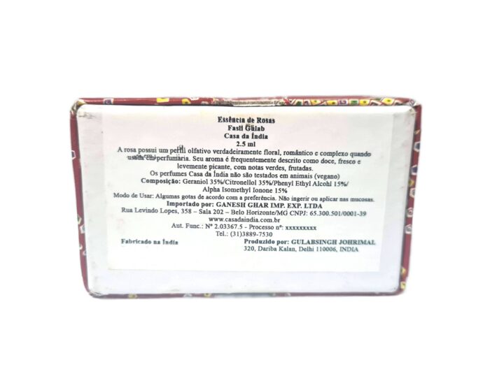 attar rosas Essência Concentrada em Óleo de Rosas (Fasli Gulab) - Casa da Índia / Gulabsingh Johrimal (2,5ml)