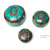 Conjunto de 3 potes artesanais indianos mosaico de pedras turquesa