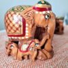 Família de 4 elefantes indianos de madeira artesanal pintura à mão