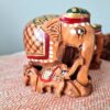 Família de 4 elefantes indianos de madeira artesanal pintura à mão