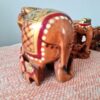 Família de 4 elefantes indianos de madeira artesanal pintura à mão