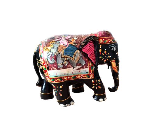 Elefante indiano de madeira com 16cm pintado a mão, decorativo