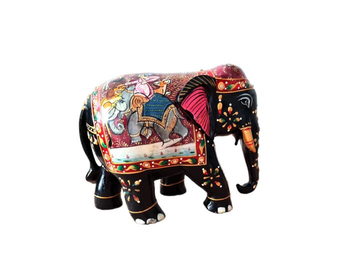 Elefante indiano de madeira com 16cm pintado a mão, decorativo