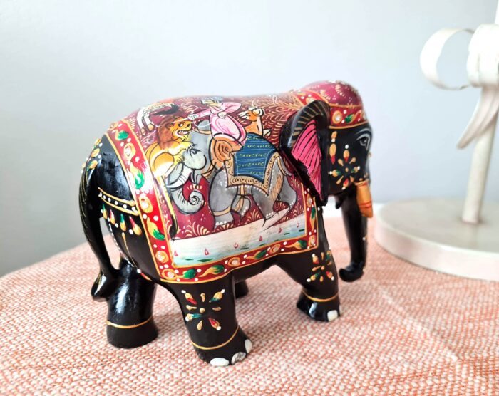 Elefante indiano de madeira artesanal pintura clássica a mão 16cm