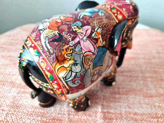 Elefante indiano de madeira artesanal pintura clássica a mão 16cm