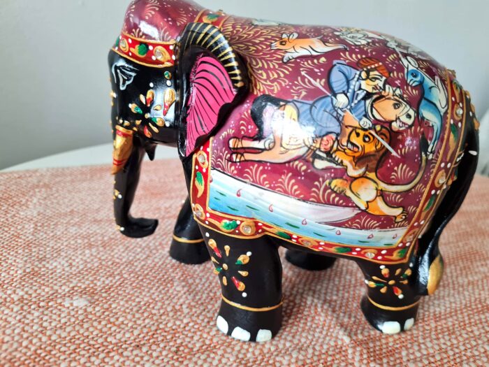 Elefante indiano de madeira artesanal pintura clássica a mão 16cm