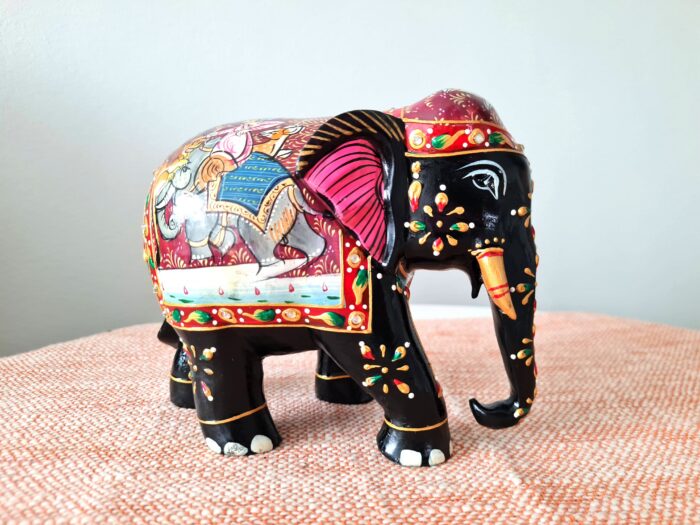 Elefante indiano de madeira artesanal pintura clássica a mão 16cm