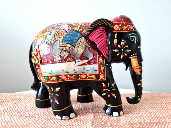 Elefante indiano de madeira artesanal pintura clássica a mão 16cm