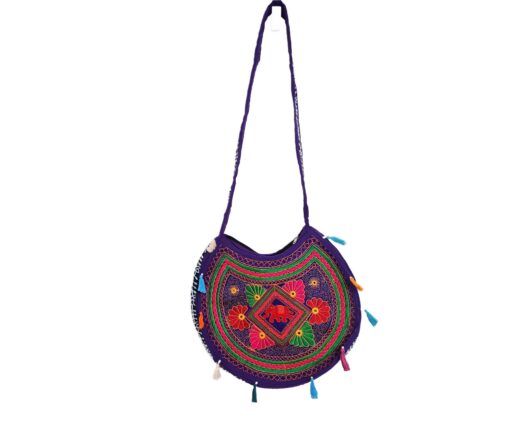 Bolsa Tiracolo Indiana Meia Lua Estruturada Bordada Boho Chic